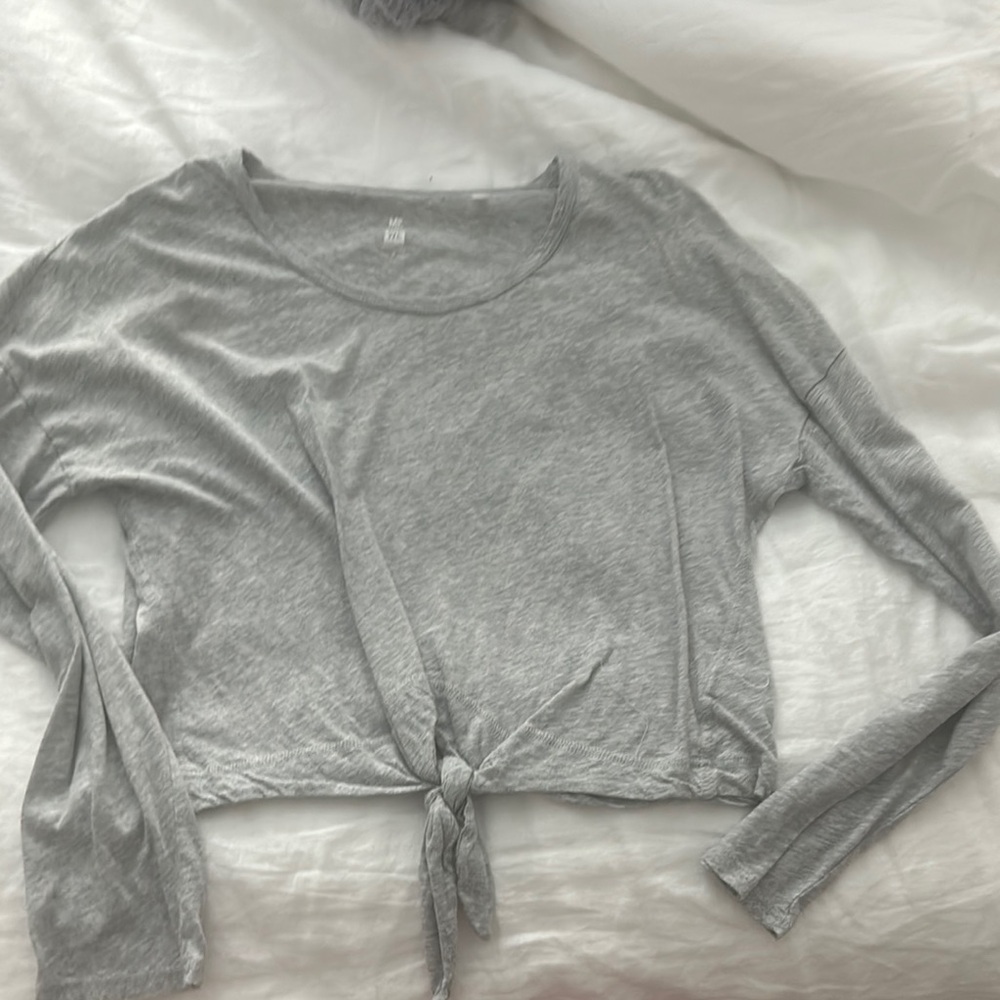 Gray Tie-Front Long Sleeve Top